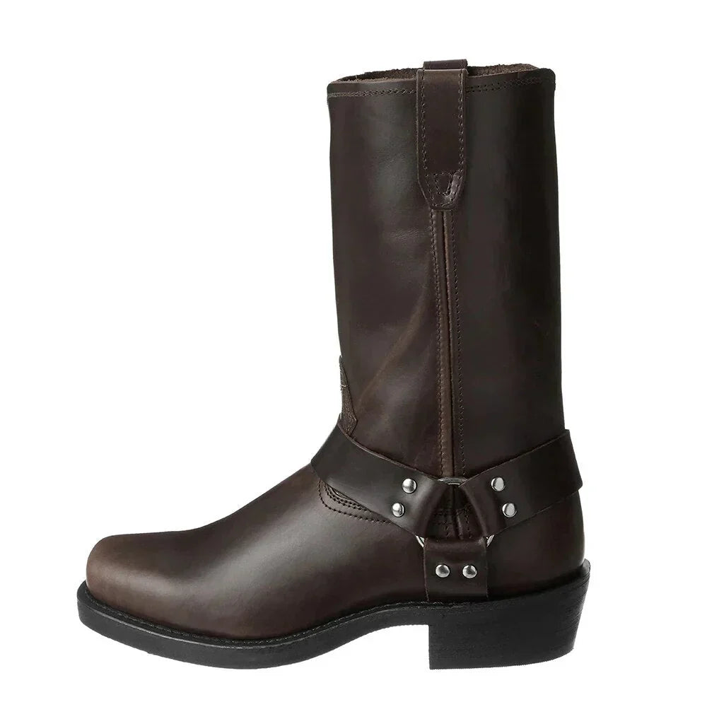 Stylish men's leather Western boots, offering timeless classic cowboy appeal and enduring comfort