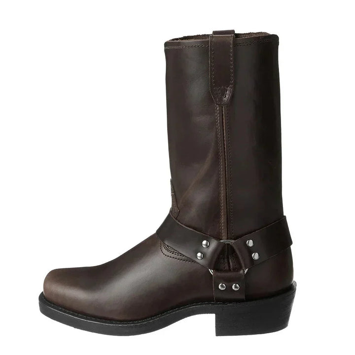 Stylish men's leather Western boots, offering timeless classic cowboy appeal and enduring comfort