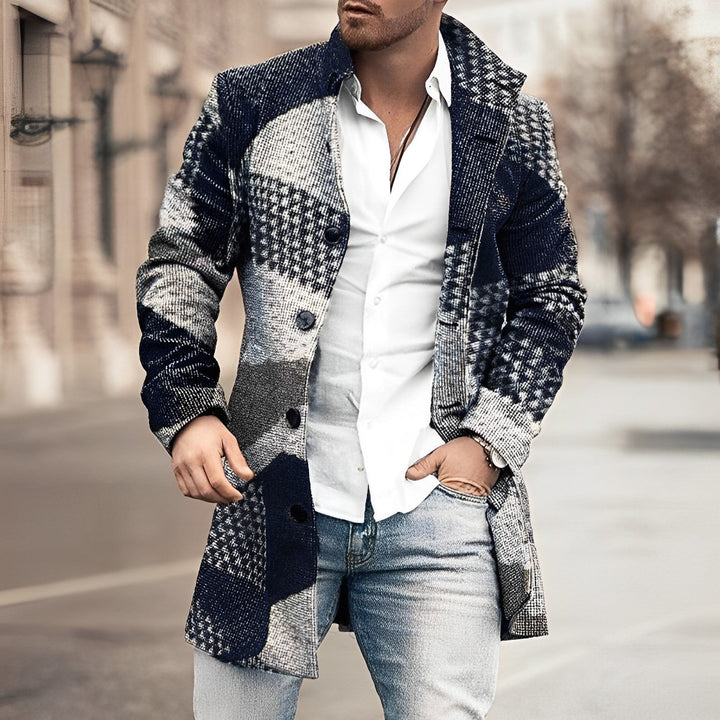 Classic men's tailored long button-up coat, brown, ideal for winter fashion