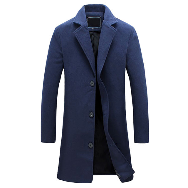 Formal men's winter overcoat, featuring a timeless design, suitable for professional and elegant wear.