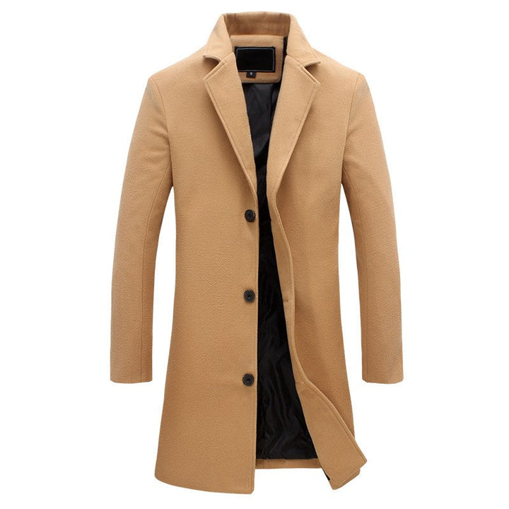 Elegant men's classic long coat, a versatile outerwear piece for formal and business attire in winter.