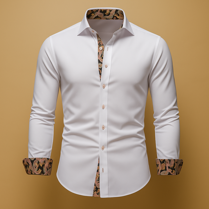 Men's classic long sleeve dress shirt, perfect for versatile business or smart casual elegant wear. Tailored fit.