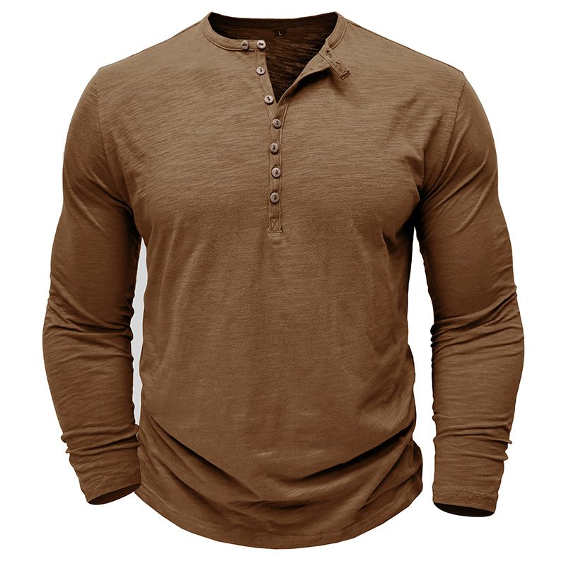 Men's versatile long-sleeve henley in white, a clean and casual option for everyday fashion