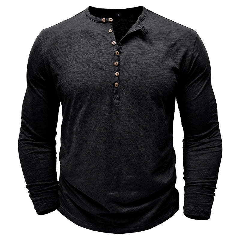 Men's long-sleeve henley shirt in a vibrant blue, a great addition for casual and versatile wardrobes