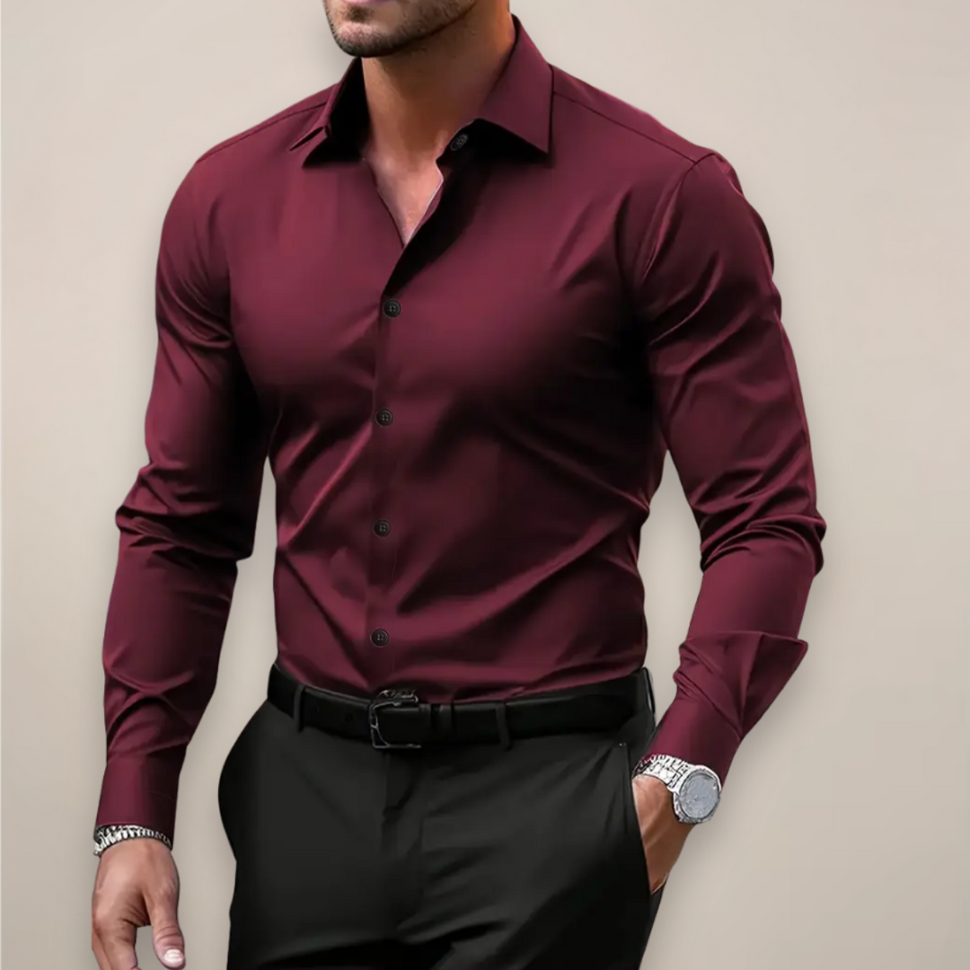 Versatile men's long-sleeve shirt, classic style with notched collar, ideal for office, smart casual, or everyday fashion.