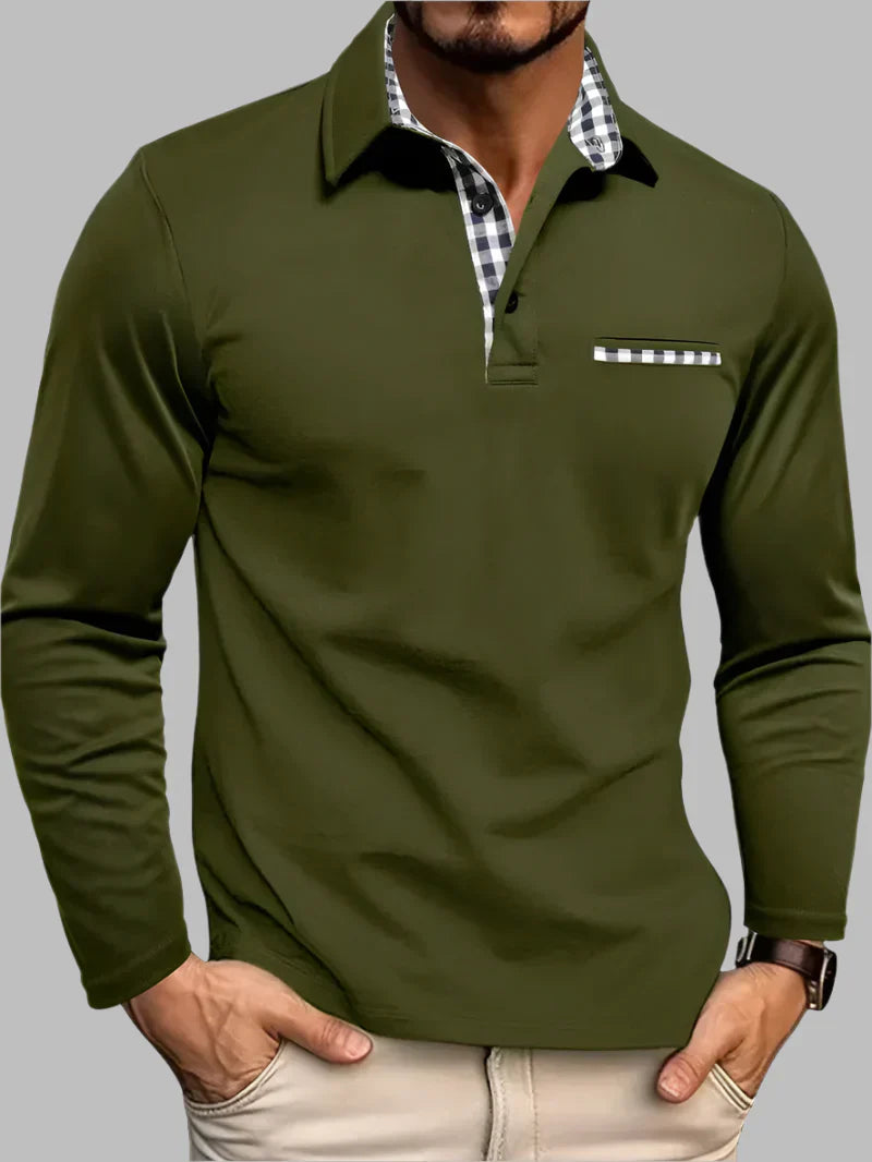 Tailored fit men's long-sleeve polo shirt. Stylish classic design, ideal casual top for summer fashion.