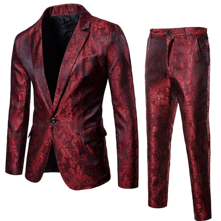 New men's classic two-piece suit, a slim-fit blazer and matching trousers, perfect for modern business attire & fashion.