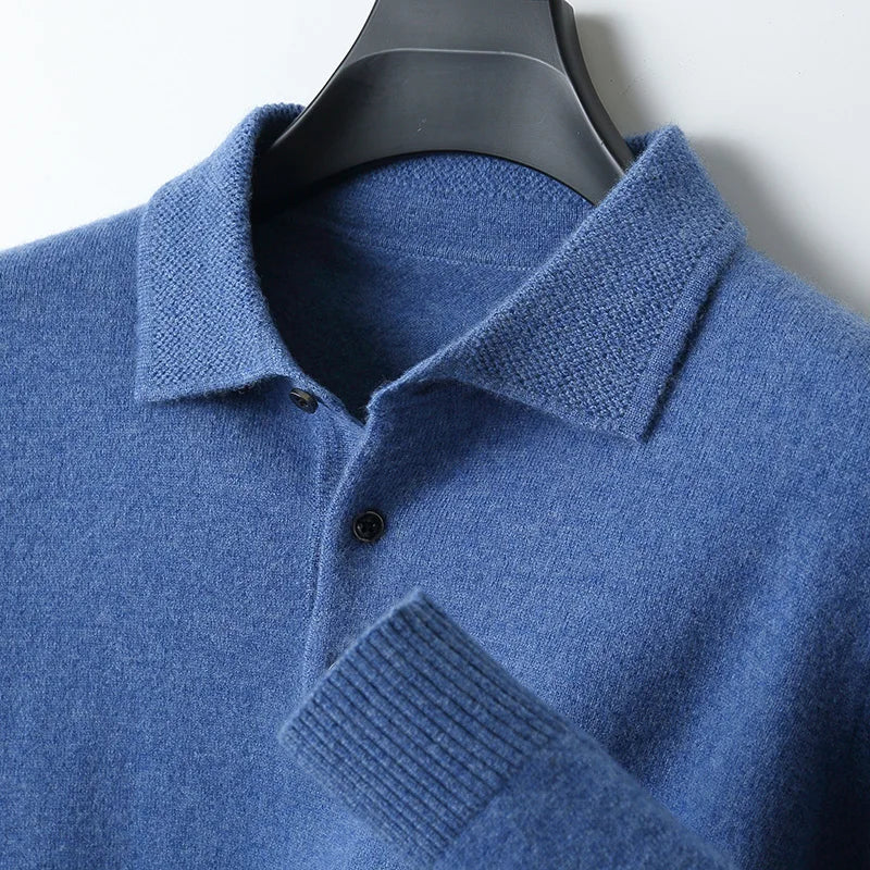 Stylish men's merino wool sweater cardigan in a dark color, suitable for both casual and smart looks.