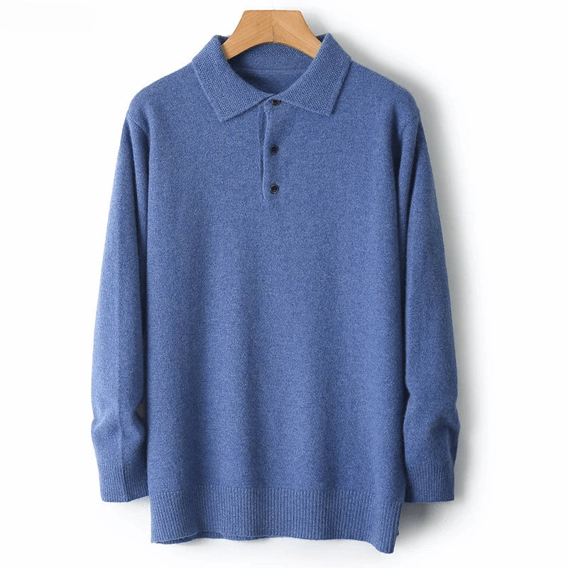 Folded men's merino wool cardigan, showcasing its soft drape and classic design, ready for wear.
