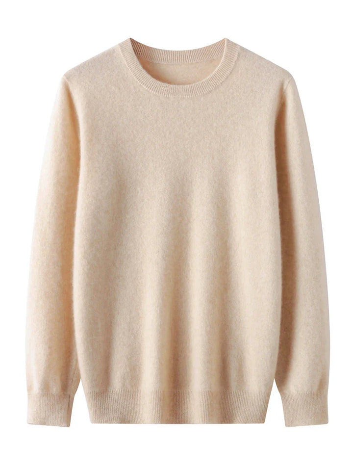Men's classic merino wool crew neck sweater in navy, soft and breathable knitwear for winter.