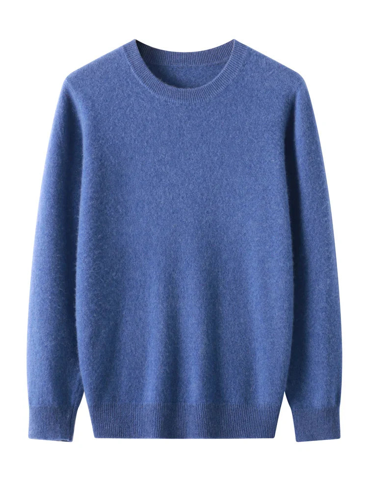 Front view of a men's long-sleeve merino wool crew neck sweater, a versatile addition to men's fashion.