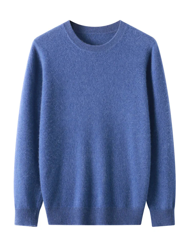 Front view of a men's long-sleeve merino wool crew neck sweater, a versatile addition to men's fashion.