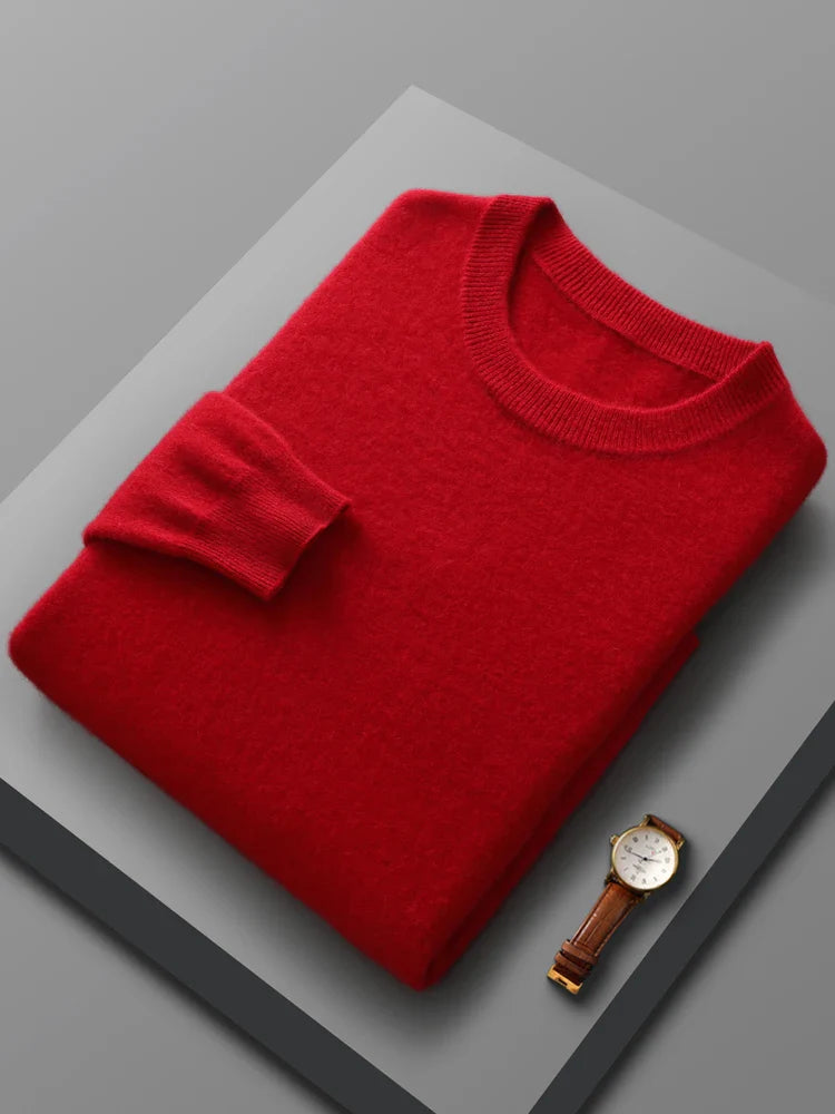 Soft and durable men's merino wool crew neck sweater, a long-sleeve knitwear choice built for comfort.