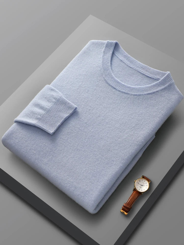 Stylish men's merino wool sweater, crew neck design in a versatile grey, perfect for everyday.