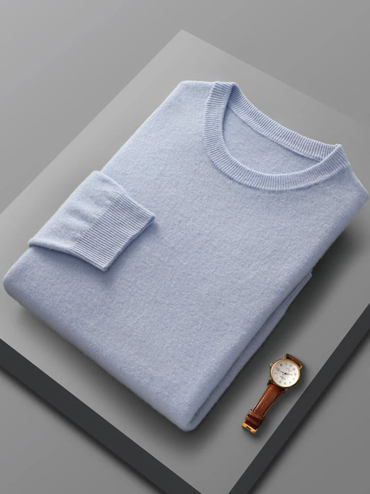 Stylish men's merino wool sweater, crew neck design in a versatile grey, perfect for everyday.