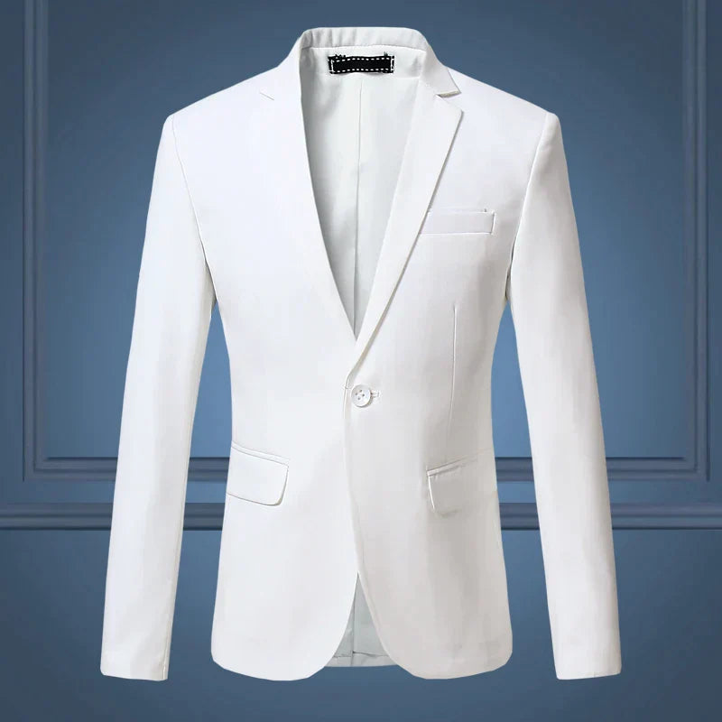 Full view of a men's classic suit blazer, tailored for an elegant and professional appearance