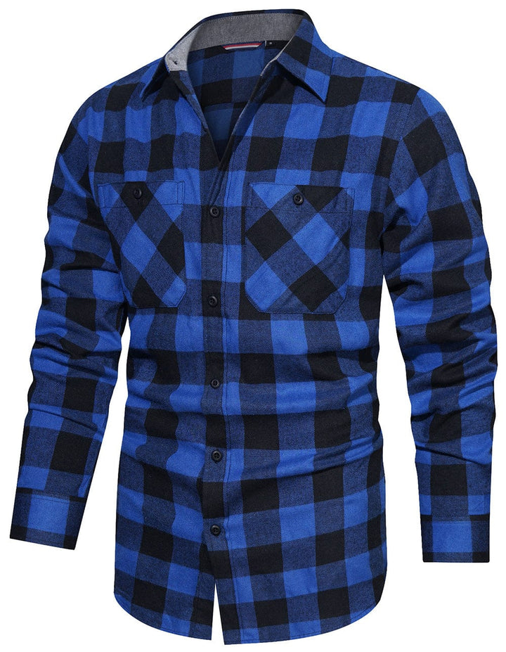 Men's fall fashion: a versatile plaid flannel shirt in earthy tones, cotton blend comfort