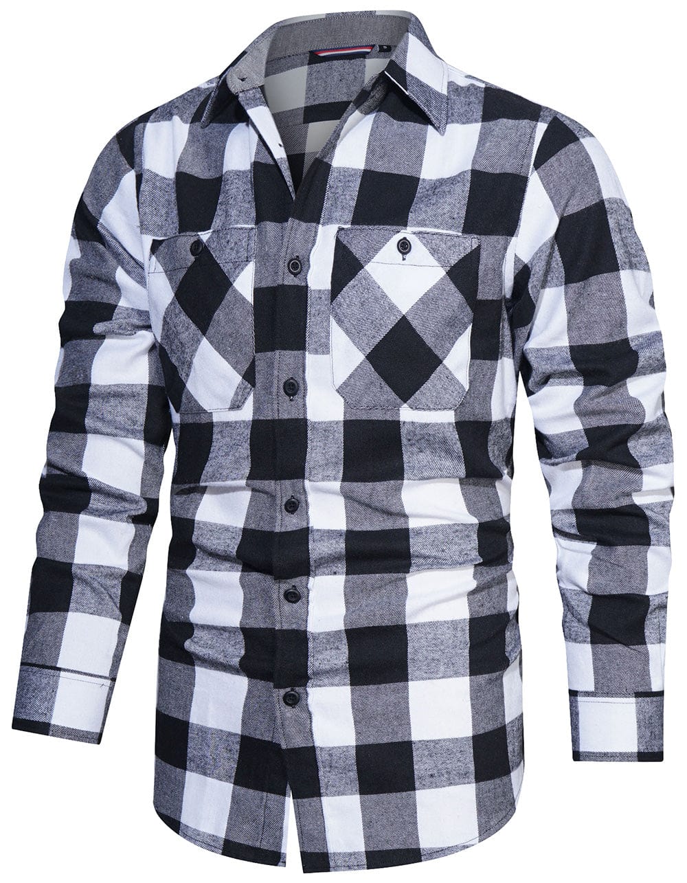 Men's outdoor casual wear: durable plaid flannel shirt in a classic red and black pattern