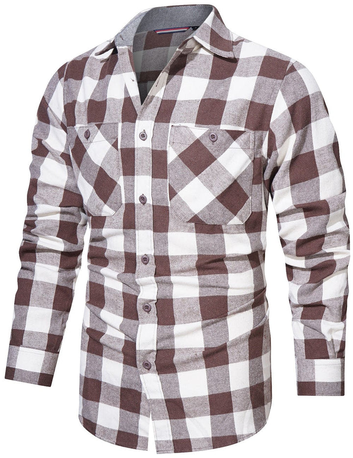 Stylish men's plaid cotton blend shirt, perfect for layering during fall and winter seasons