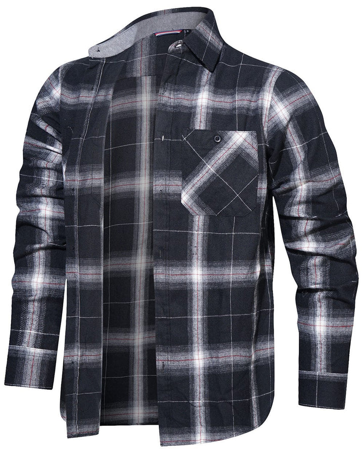 Flannel men's top, green and navy plaid pattern, ideal for casual outings and winter style