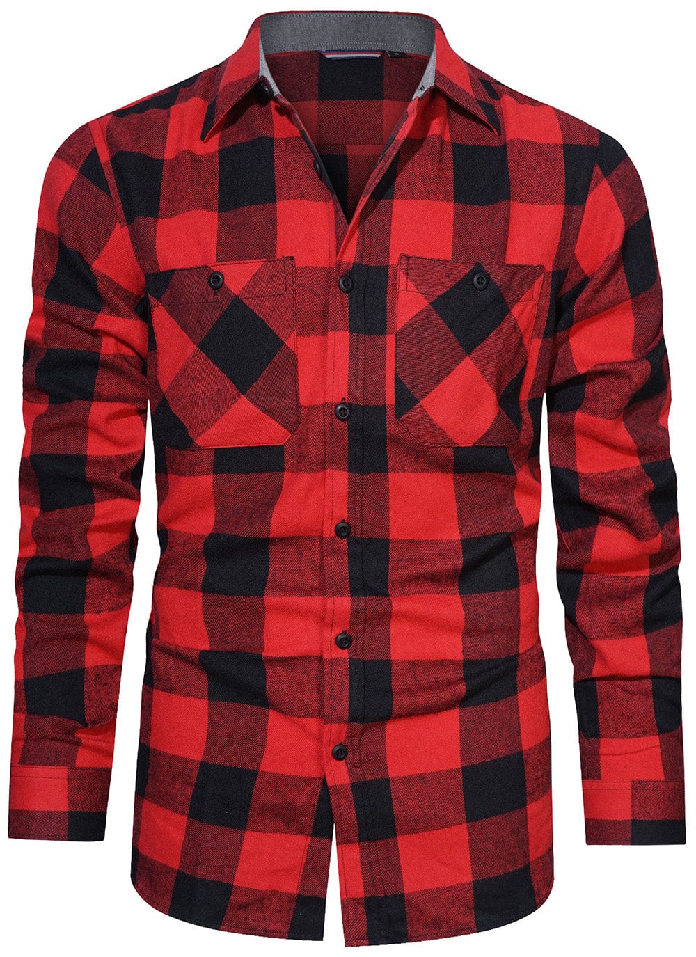 Close-up of a men's button-down plaid flannel shirt, ideal for men's casual wear