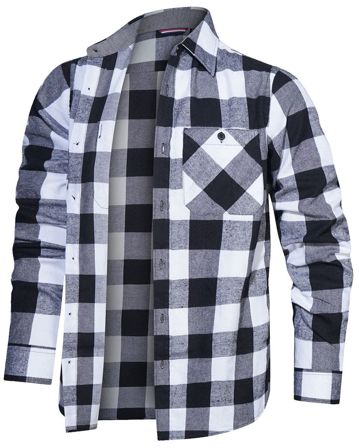Men's long sleeve cotton blend plaid shirt, designed for comfort and classic fall fashion