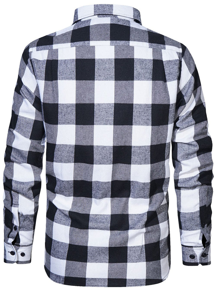 Classic men's flannel shirt, perfect for layering, in a timeless dark green and black plaid