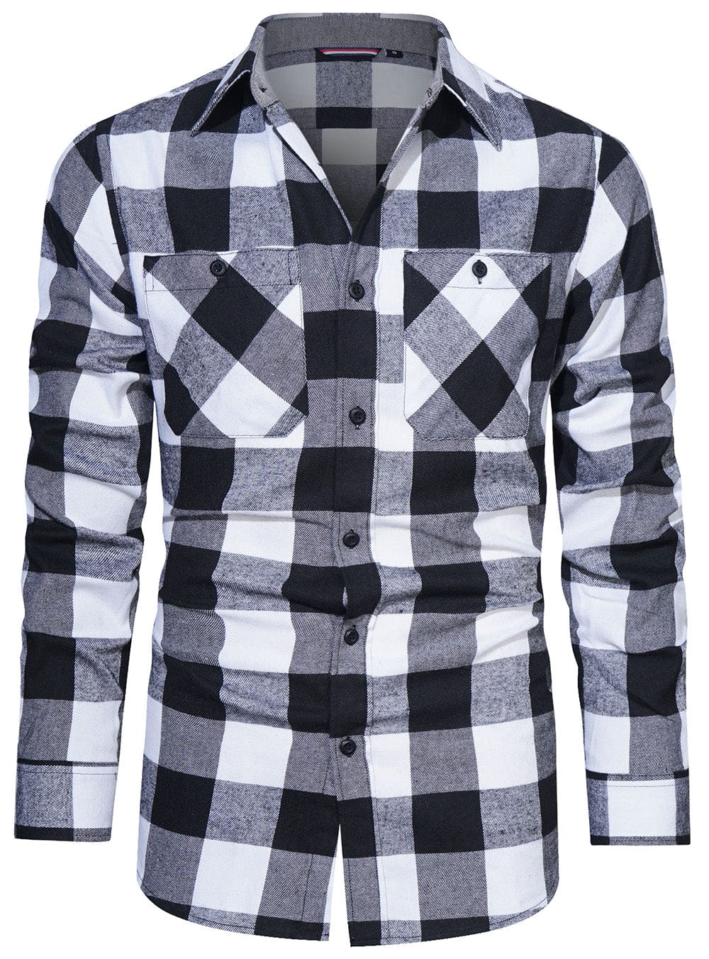 Detail of the fabric on a men's classic plaid flannel shirt, soft and durable cotton blend