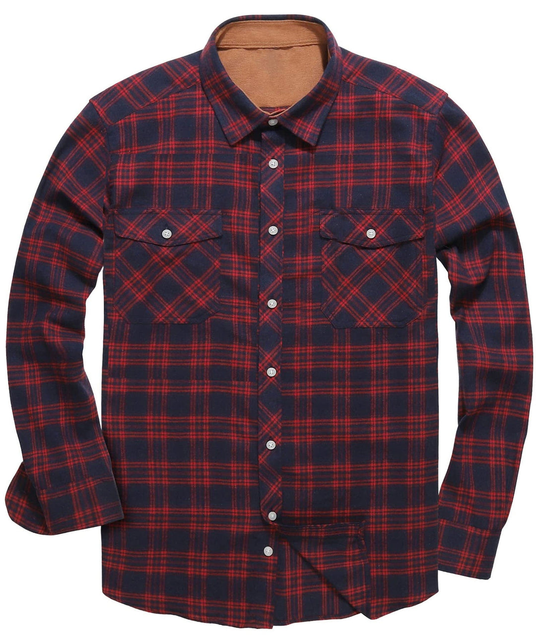 Men's Classic Plaid Flannel Shirt, red and black check, long sleeve, for casual fall wear