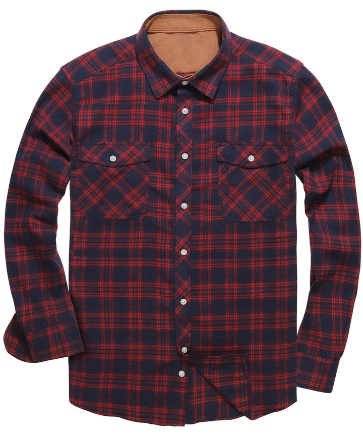 Men's Classic Plaid Flannel Shirt, red and black check, long sleeve, for casual fall wear