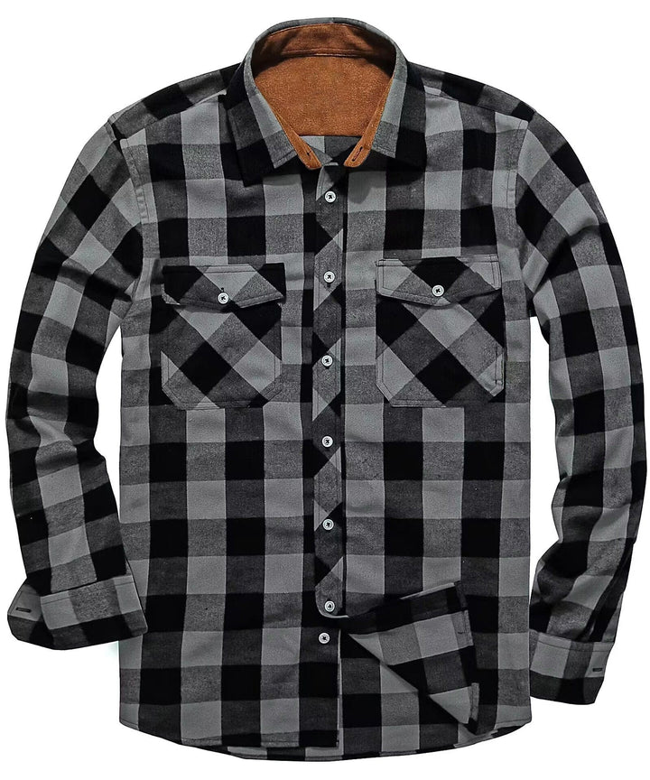 Comfortable men's plaid flannel shirt, blue and green pattern, button-up, ideal for winter fashion