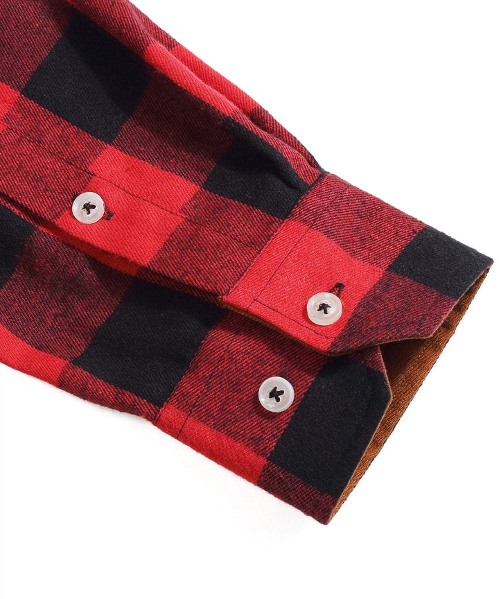 Men's fall fashion classic plaid flannel shirt, rustic red and brown checks, comfortable