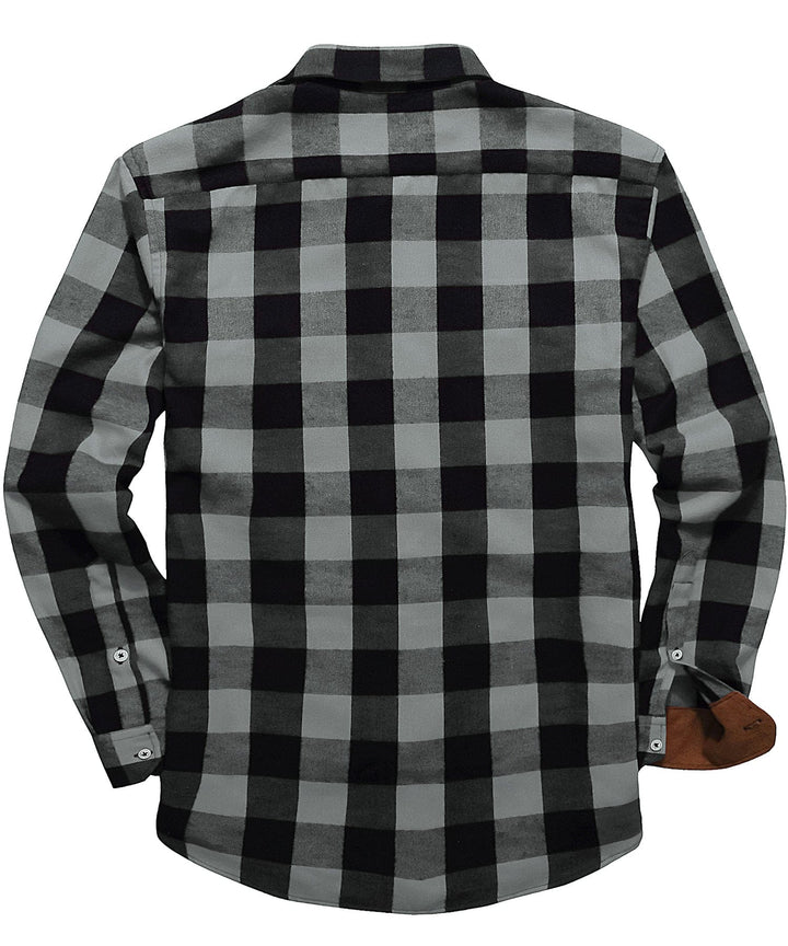 Detail of the collar on a men's classic plaid flannel shirt, button-down style