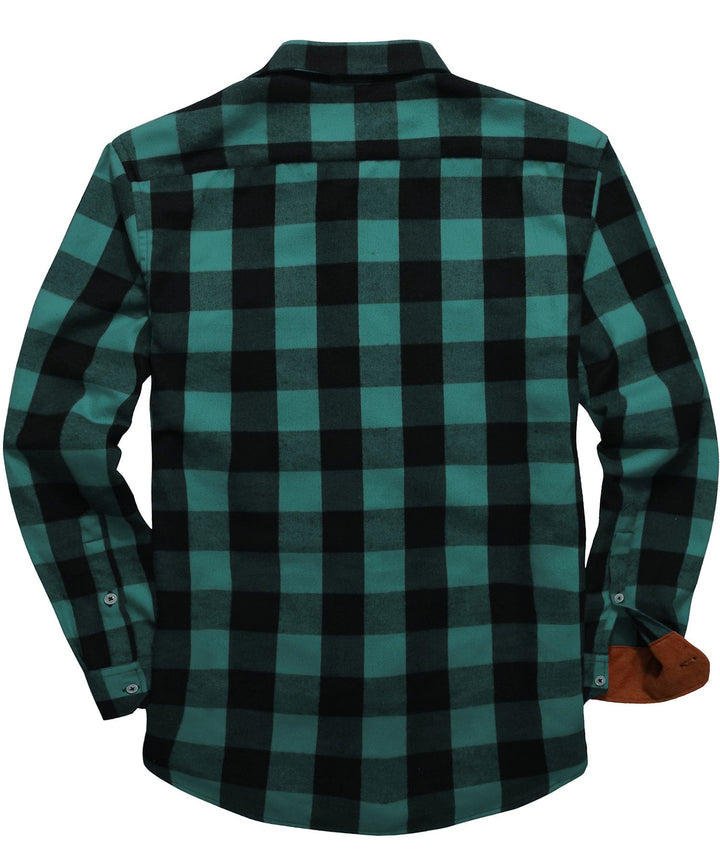 Men's comfortable plaid flannel shirt, black and white check, buttoned cuffs, men's tops