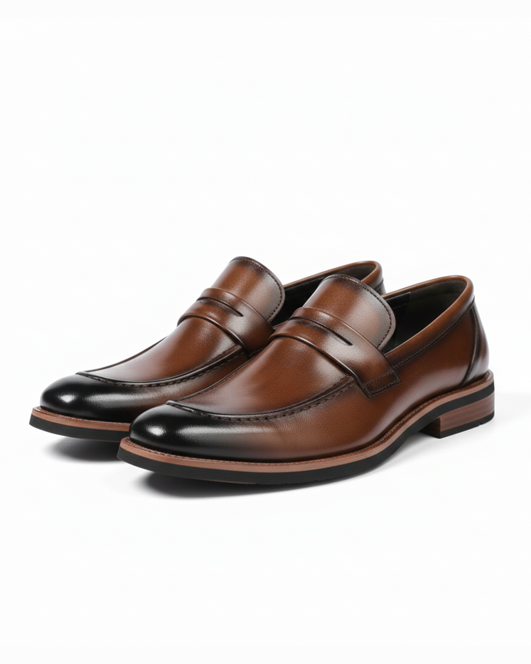 Men's classic polished black leather penny loafers, ideal for smart casual or formal wear