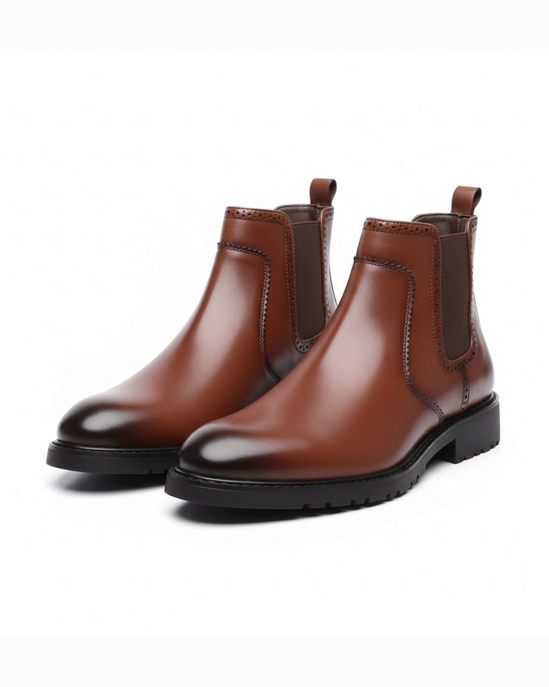 Men's Classic Polished Chelsea Boots, black leather, elastic side panels, for formal and casual wear