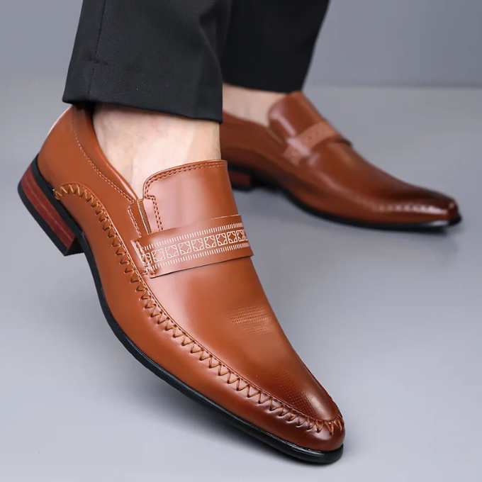 Side view of men's sophisticated brown polished leather derby shoes, essential for men's fashion.