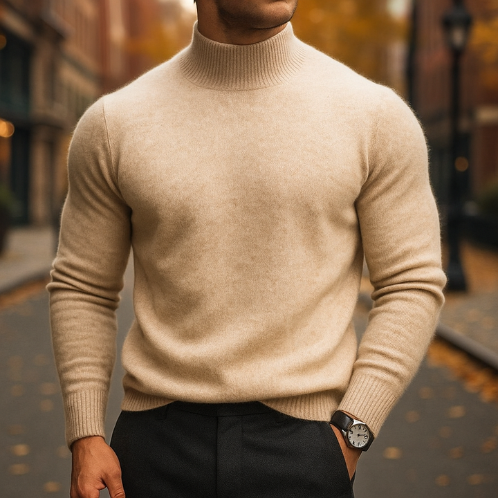 Side view of a men's comfortable classic pullover sweater, perfect for versatile everyday layering.