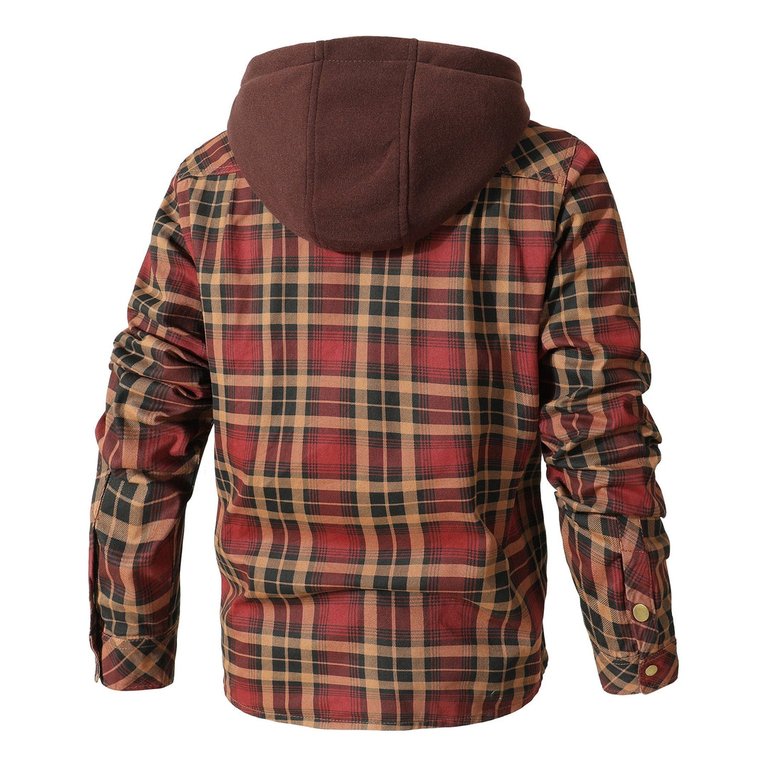 Men's versatile flannel jacket with a hood, ideal as a casual jacket or layer for cooler temperatures.