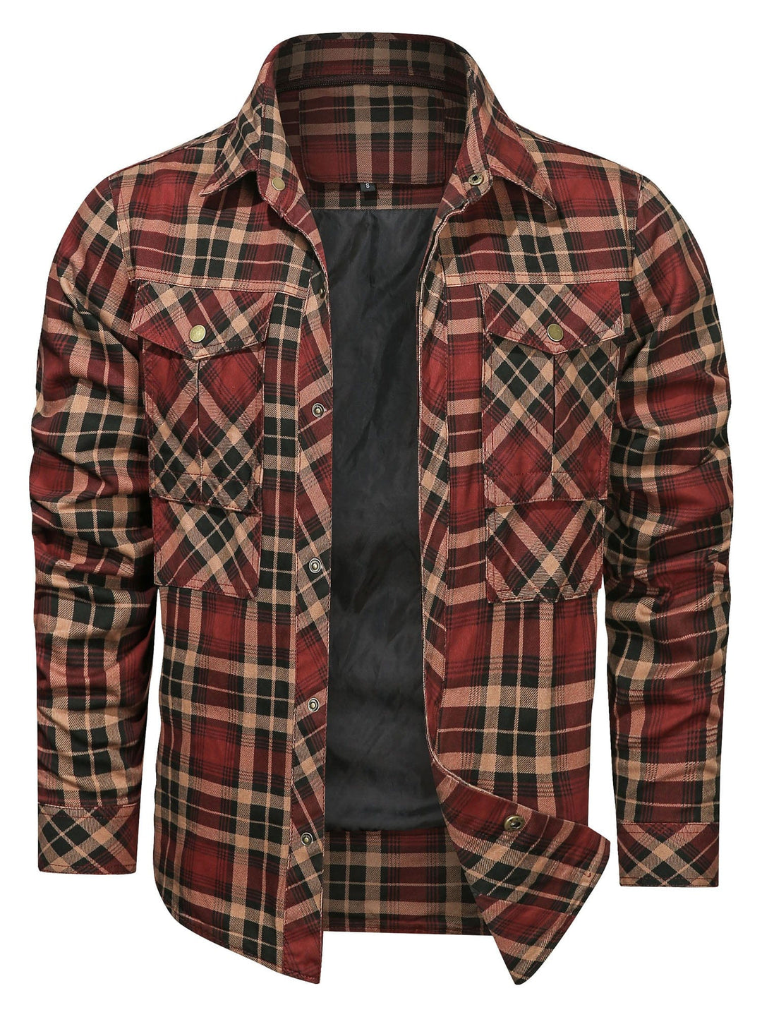 Sleeve detail of men's flannel jacket, featuring snap cuff closure suitable for outdoor wear.