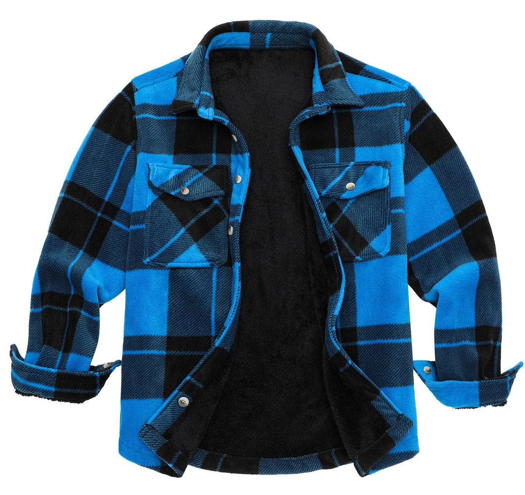 Men's classic red & black plaid flannel shirt jacket, perfect for casual warmth & style. #mensfashion