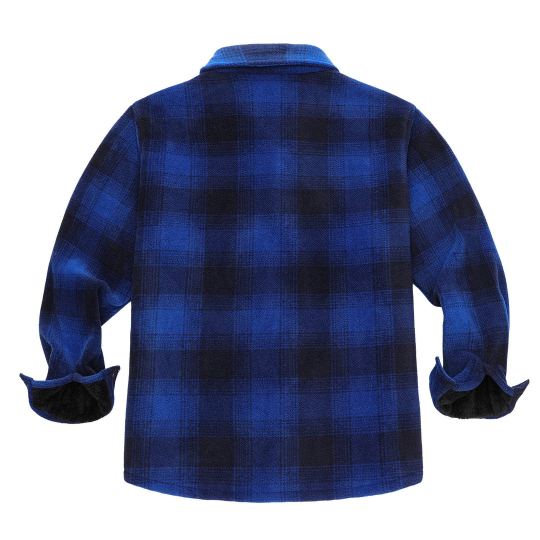 Full shot of a men's classic plaid shirt jacket, combining style with ultimate comfort and warmth.