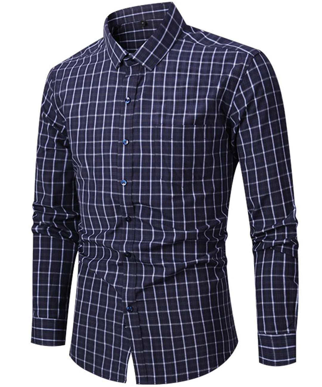 Men's classic red & black plaid long-sleeve button-down shirt, casual cotton blend