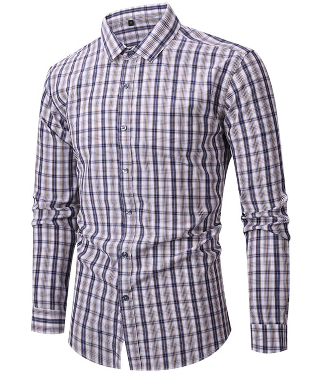 Close-up of men's gray & white checkered long-sleeve cotton blend shirt fabric