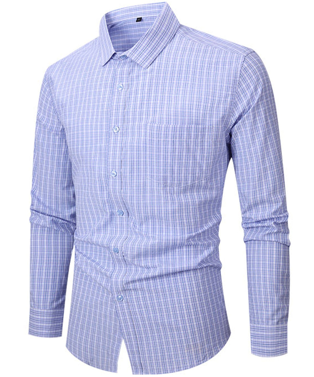 Full view of men's plaid long-sleeve button-down shirt, perfect for casual wear