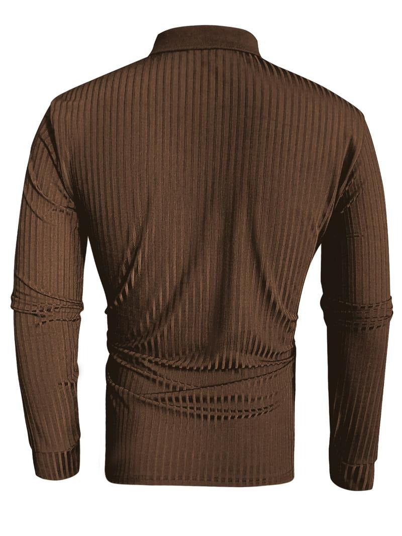 Men's blue long-sleeve ribbed polo shirt, a comfortable and stylish option for men's casual wear.