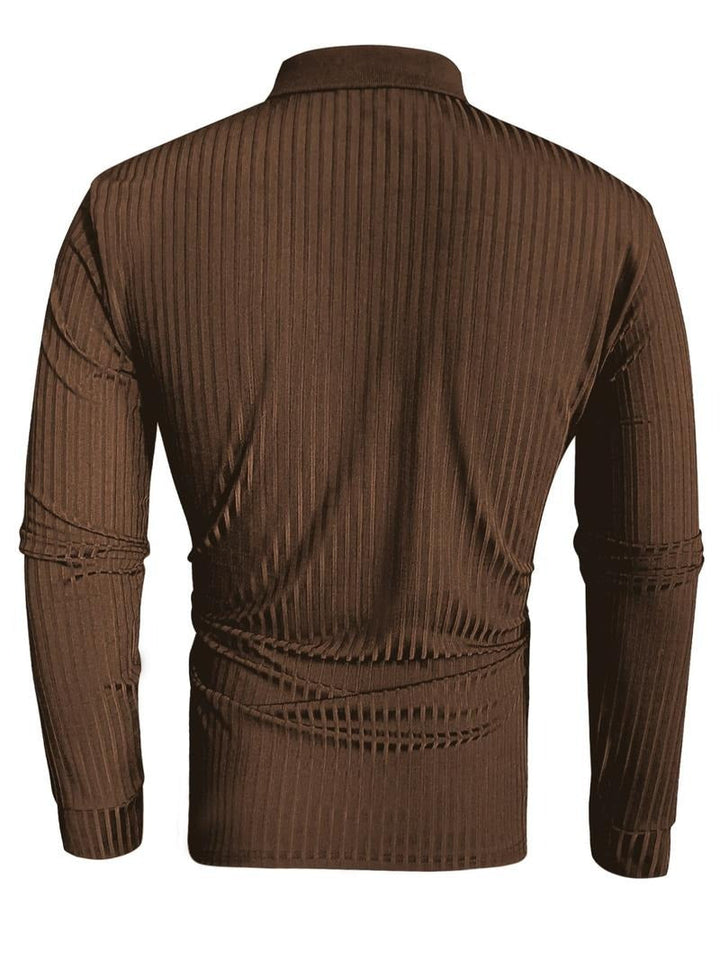 Men's blue long-sleeve ribbed polo shirt, a comfortable and stylish option for men's casual wear.