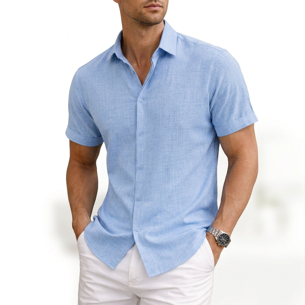 Men's classic short sleeve button shirt in a versatile style, perfect for casual spring & summer fashion.