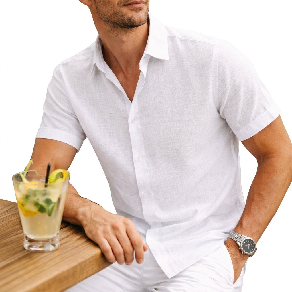 Tailored fit men's short sleeve button shirt, a stylish piece of menswear for casual and everyday wear.