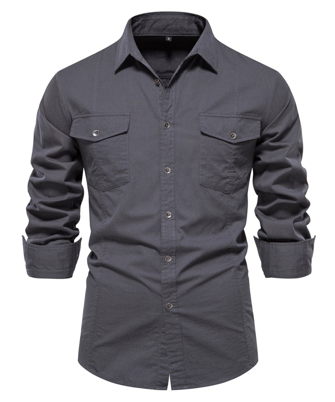 Premium men's casual shirt, grey cotton blend, perfect for everyday wear, shown on a mannequin.